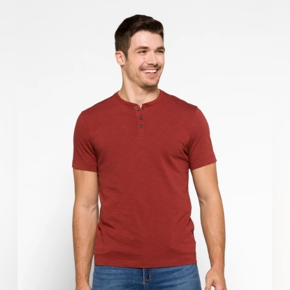 Even Tide Marco Vintage Wash Henley Men's Medium Tall Shirt Red Pullover